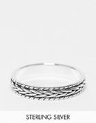 Asos Design Sterling Silver Band Ring With Braid Design In Burnished Silver