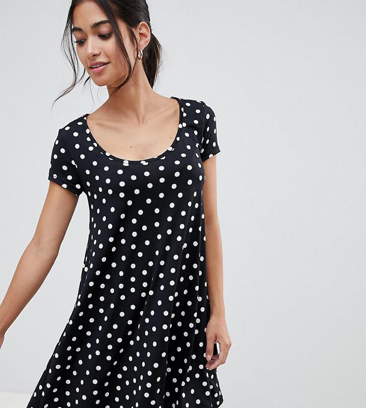 Brave Soul Petite Swing Dress With Keyhole Back In Floral Bird Print - Gray