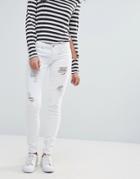 Only Coral Ripped Skinny Jeans - White