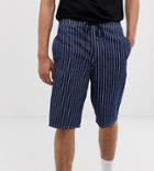 Asos Design Tall Relaxed Fit Denim Shorts In Indigo Pinstripe - Blue