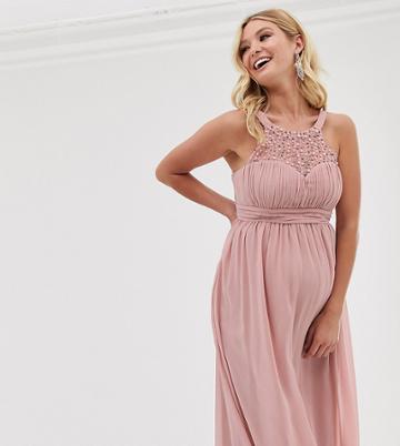 Little Mistress Maternity Embellished Top Maxi Dress In Pink - Pink