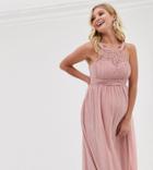 Little Mistress Maternity Embellished Top Maxi Dress In Pink - Pink