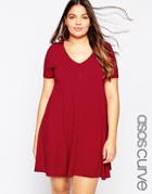 Asos Curve Button Front Swing Dress - Red