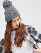 Asos Short Turn Up Pom Beanie With Rib Turn Up - Black