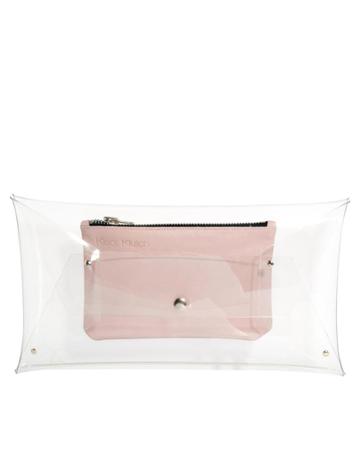 Klear Klutch Large Transparent Clutch Bag With Pink Leather Pouch