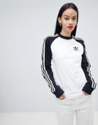 Adidas Originals Three Stripe Long Sleeve T-shirt In Black And White - White