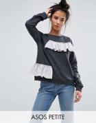 Asos Petite Sweat With Placed Gingham Ruffle - Gray