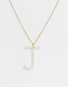 Designb London J Initial Faux Pearl Necklace-gold