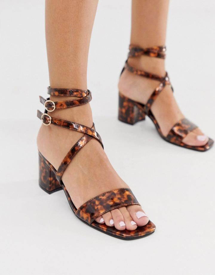 London Rebel Block Heel Strappy Sandals In Tortoise-pink