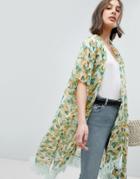 Vero Moda Printed Fringe Oversize Kimono - Multi