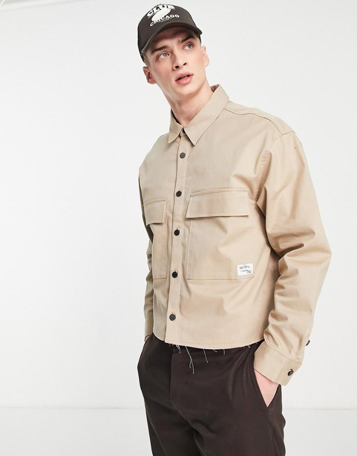 Bershka Cropped Shirt In Camel-brown
