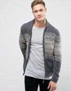Jack & Jones Vintage Zip Through Chunky Cardigan With Fairisle - Gray