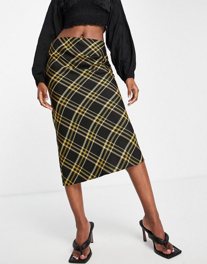 Asos Design Tailored 90s Midi Skirt In Bias Cut Check-multi