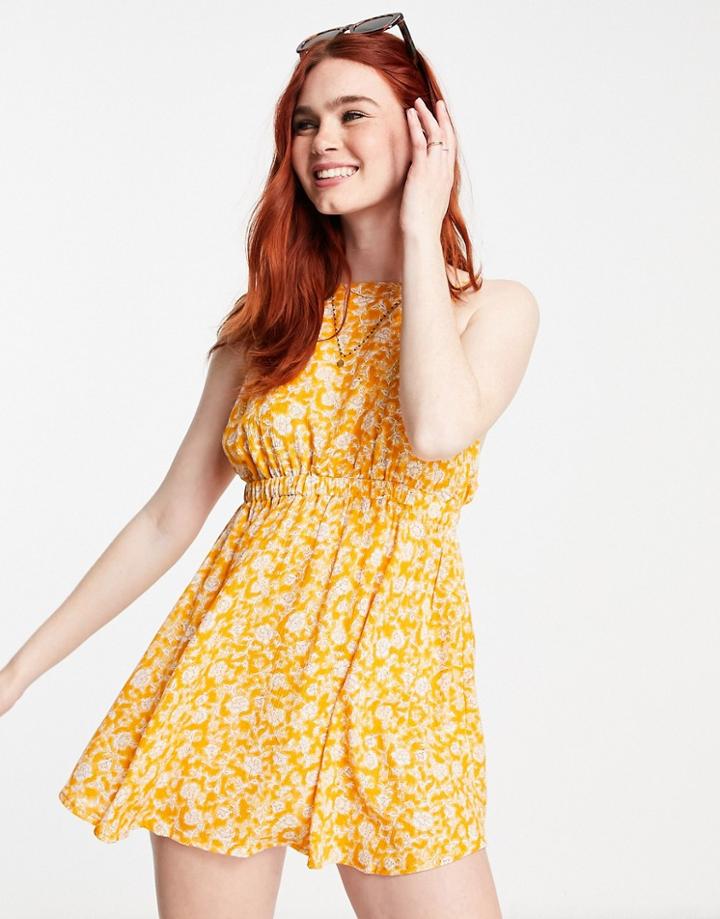 Cotton: On Open Back Mini Dress In Yellow