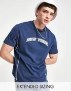 Asos Design Relaxed T-shirt In Navy With Piping & New York Print