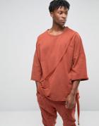 Granted Oversized 3/4 Length Sweatshirt With Straps - Orange