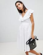 Lost Ink Fit And Flare Dress In Broderie Anglaise - White