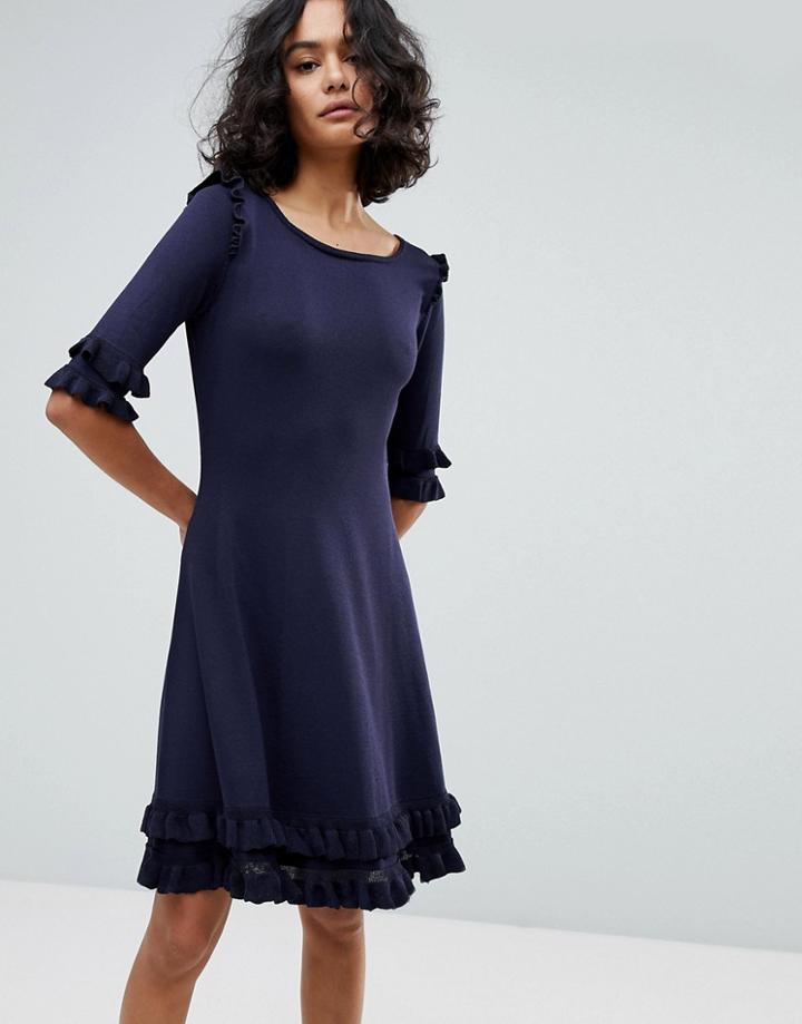 Boss Casual Knitted Ruffle Dress - Blue