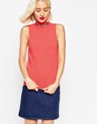 Asos Knitted Tank With Turtleneck And Embellishment - Coral