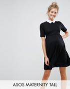Asos Maternity Tall Skater Dress With Contrast Collar - Black