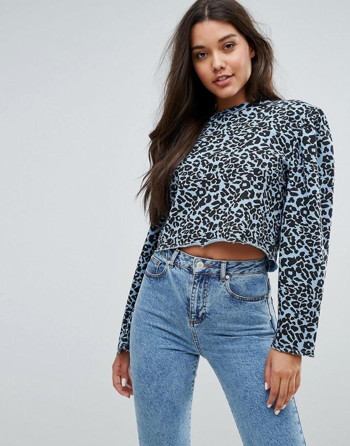 Missguided Leopard Print Sweatshirt - Blue