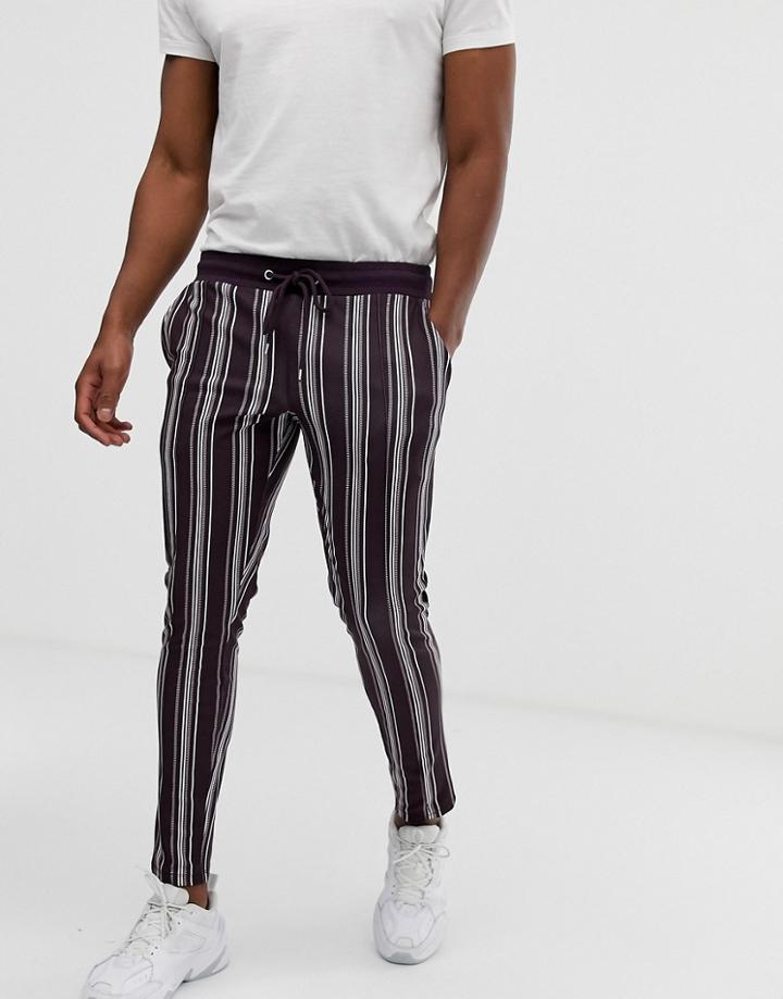 Asos Design Skinny Sweatpants In Poly Tricot Fabric With All Over Stripes - Red