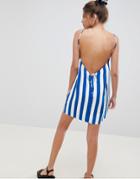 Asos Design Low Back Cami Mini Sundress In Bold Stripe-multi