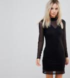 Vero Moda Petite Long Sleeve Mesh Mini Dress - Black