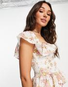 River Island Floral Shirred Top With Peplum In Pink