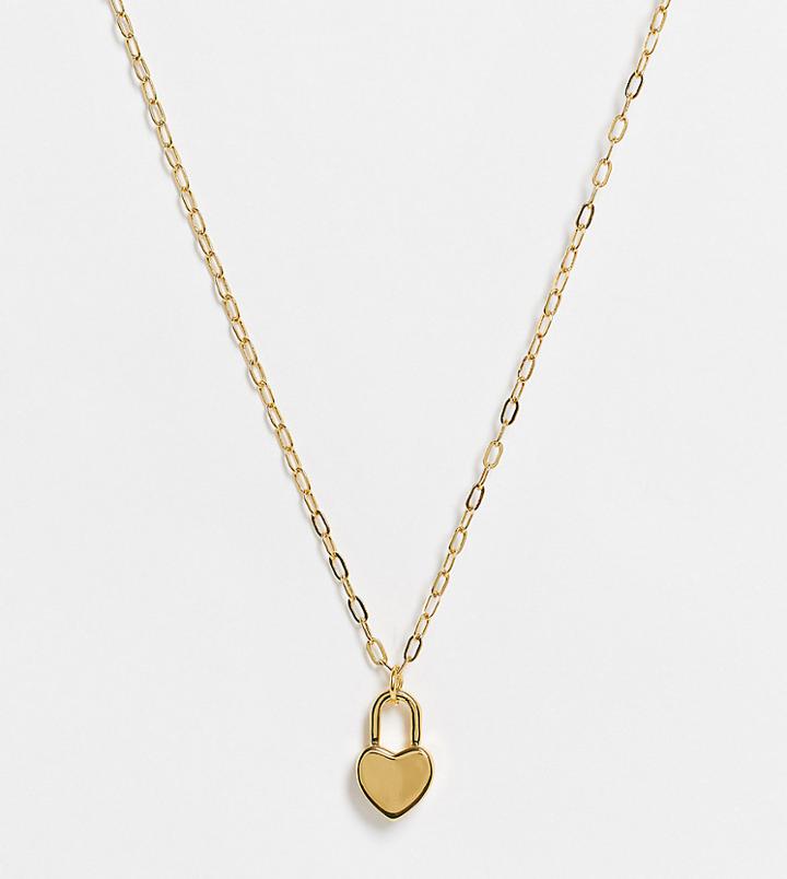 Asos Design 14k Gold Plated Necklace With Small Heart Padlock