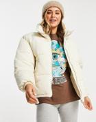 Pull & Bear Padded Puffer Jacket In Ecru-neutral