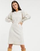 Selected Femme Knitted Dress With Exaggerated Sleeved In Cream-neutral
