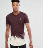 Religion Tall Longline T-shirt With Bleach Curved Hem - Red