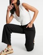 Weekday Linear Organic Cotton Blend Wide Leg Pull On Jeans In Washed Black