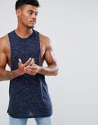 Asos Sleeveless T-shirt With Racer Back In Inject Fabric - Navy