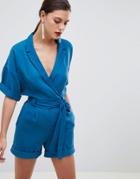 Y.a.s Tailored Wrap Romper-blue