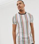 Asos Design Tall T-shirt With Rainbow Stripe-white