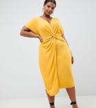 Asos Design Curve Twist Midi Dress With Kimono Sleeve - Gold