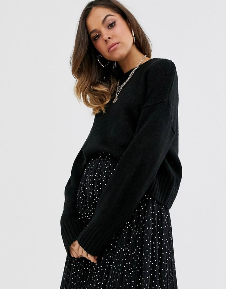 New Look Rib Hem Crew Neck Sweater In Black - Black