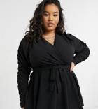 Yours Wrap Blouse With Ruched Sleeves In Black