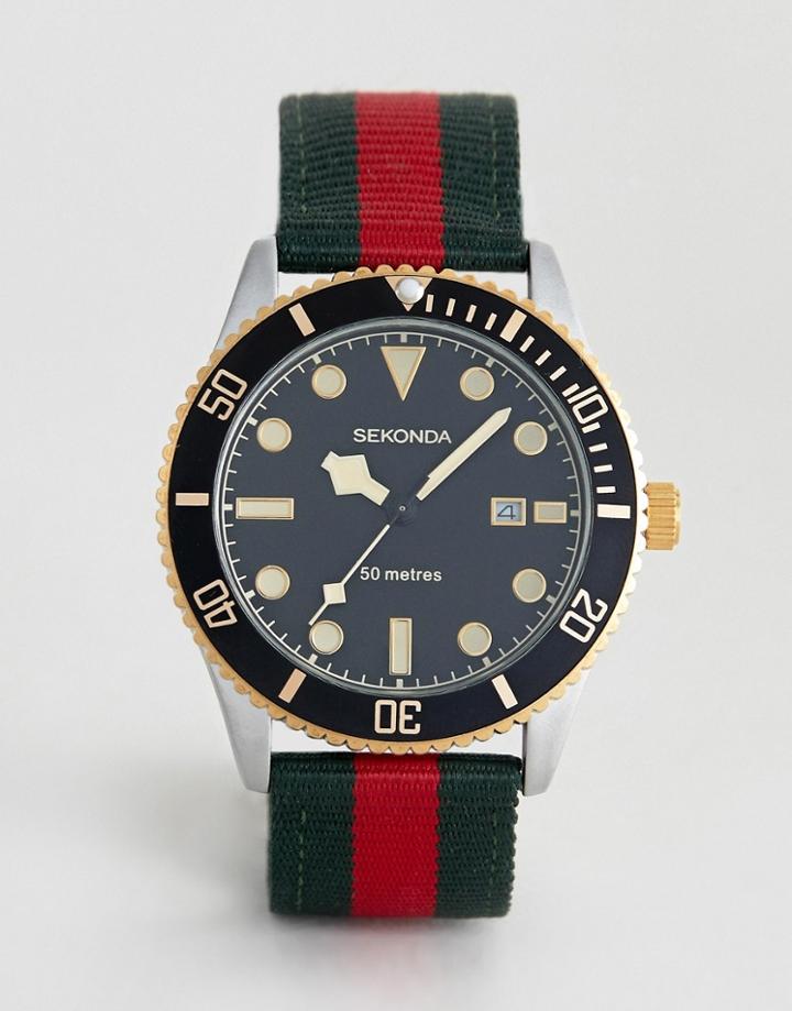 Sekonda Date Dial Stripe Canvas Strap Watch - Multi