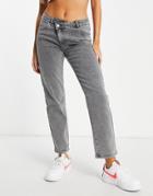 Vila Cropped Straight Leg Jeans With Wrap Style Top In Black-blue
