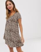 Brave Soul Swing Dress In Leopard Print - Multi