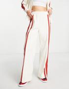 Topshop Straight Leg Tricot Sweats With Red Side Stripe In Ecru - Part Of A Set-white