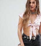 Sacred Hawk Tie Up Top In Cherry Print - Pink