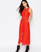 Warehouse Zip Through Midi Dress - Red