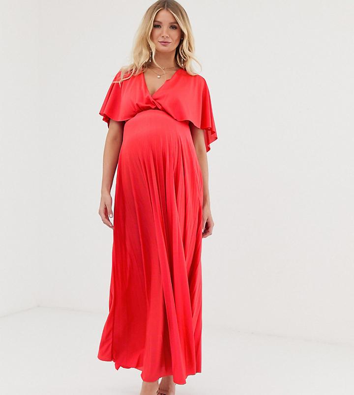 Asos Design Maternity Cape Back Detail Pleated Maxi Dress-red