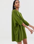 Weekday Huge T-shirt Dress In Khaki Green - Green
