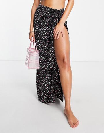 The Frolic Winnie Maxi Sarong In Black Floral-multi