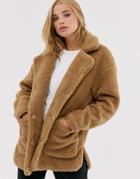 Brave Soul Kelsea Coat In Borg-beige